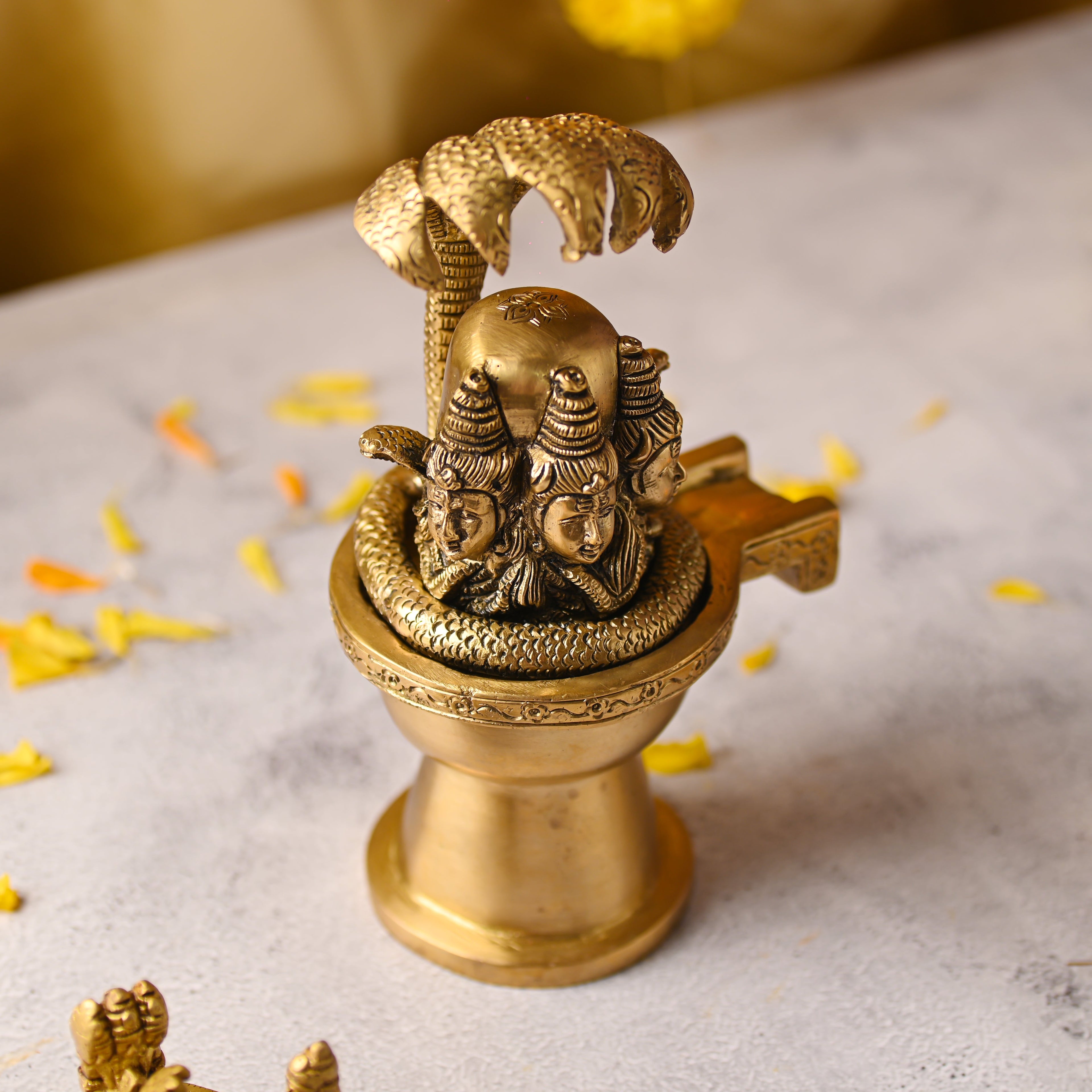 Brass Lord Shiva Mukhalingam Idol with Naga Canopy (8.2 Inch) Vedansh Craft
