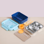 Bento Lunch Box With 3 Compartments Blue 750ml Nestasia