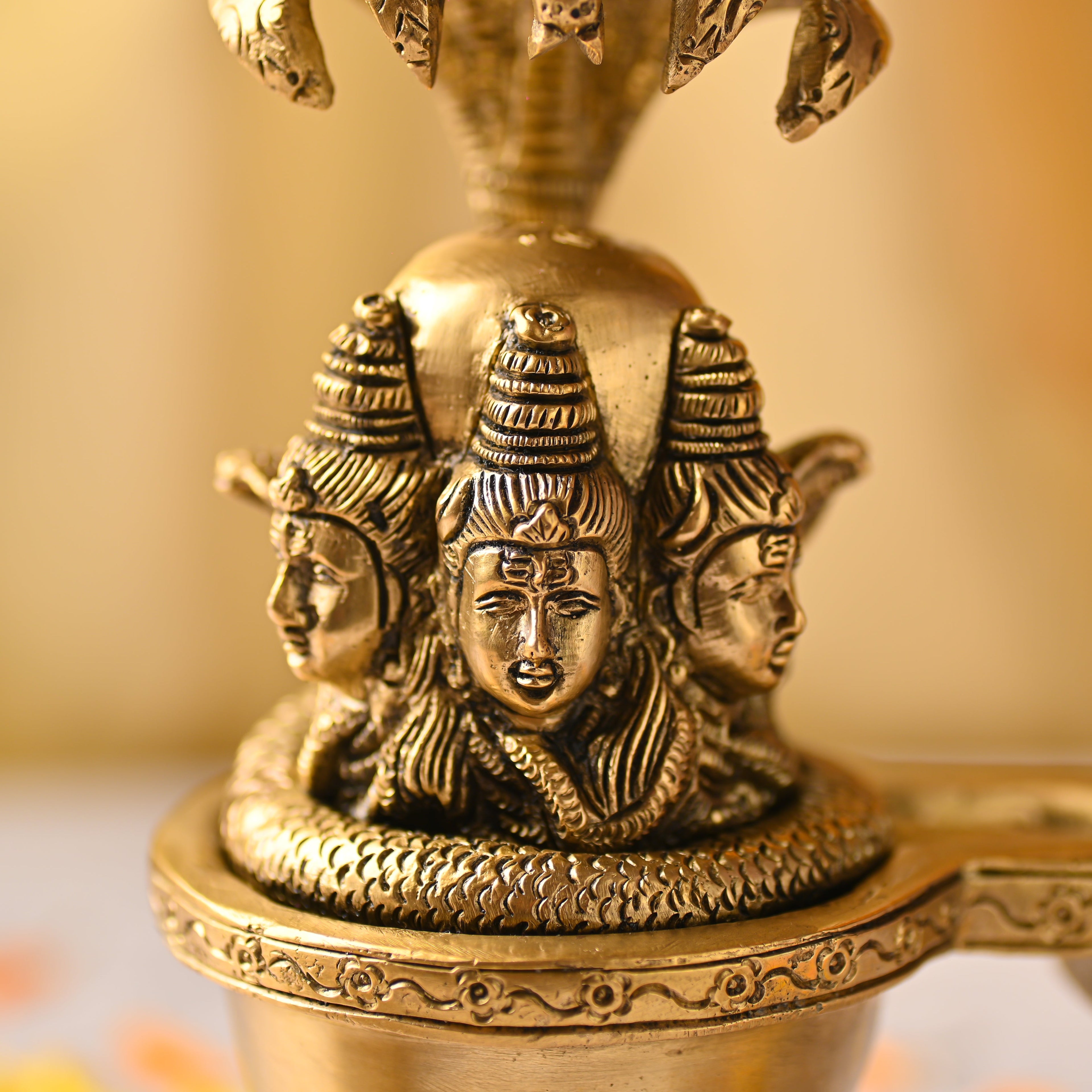 Brass Lord Shiva Mukhalingam Idol with Naga Canopy (8.2 Inch) Vedansh Craft