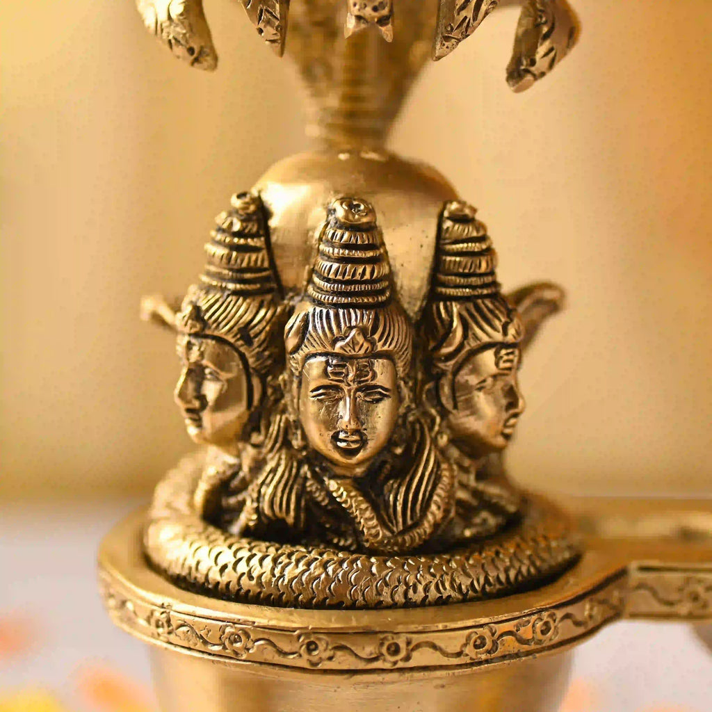 Brass Lord Shiva Mukhalingam Idol with Naga Canopy (8.2 Inch) Vedansh Craft