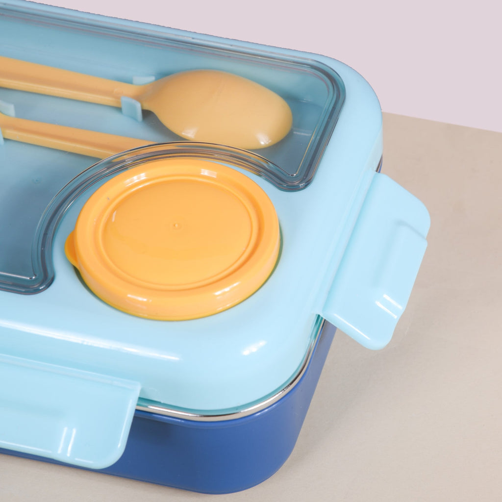 Bento Lunch Box With 3 Compartments Blue 750ml Nestasia