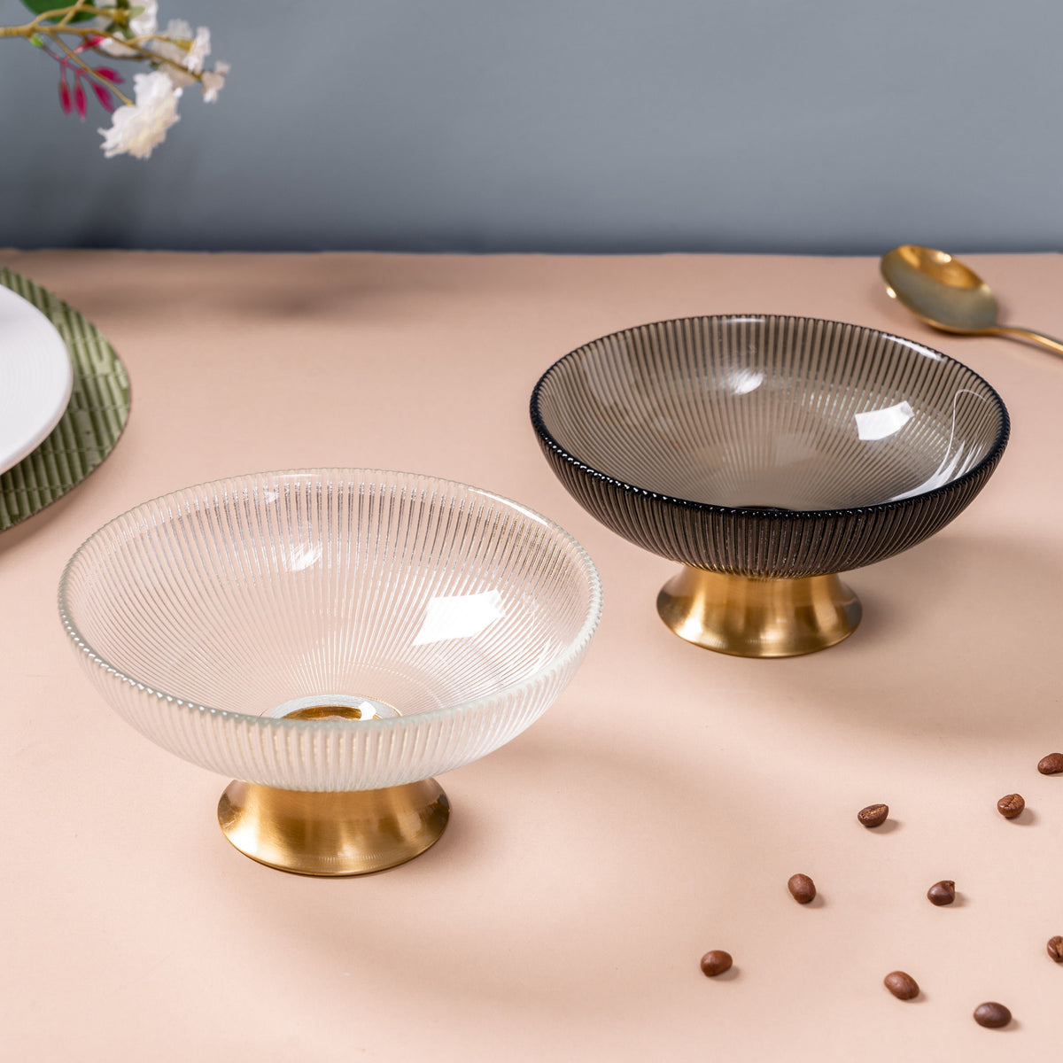 Ribbed Glass Decorative Bowl Nestasia