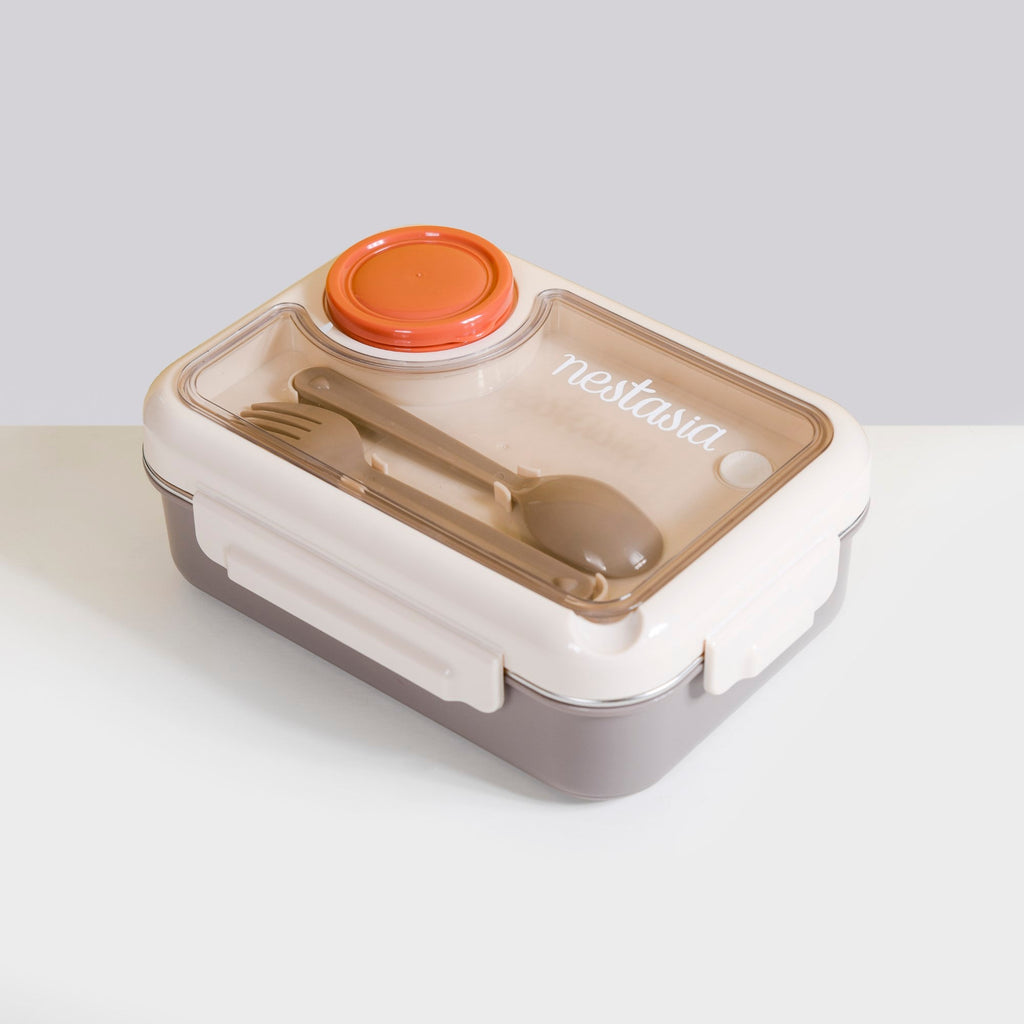 Tiffin Box For Office With 3 Compartments Brown 750ml Nestasia