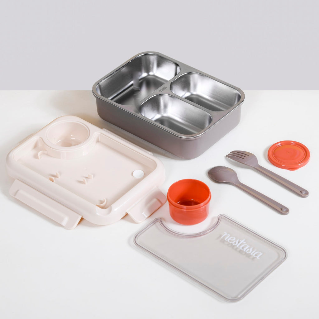Tiffin Box For Office With 3 Compartments Brown 750ml Nestasia