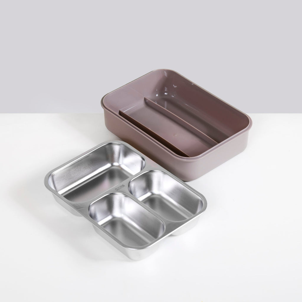 Tiffin Box For Office With 3 Compartments Brown 750ml Nestasia