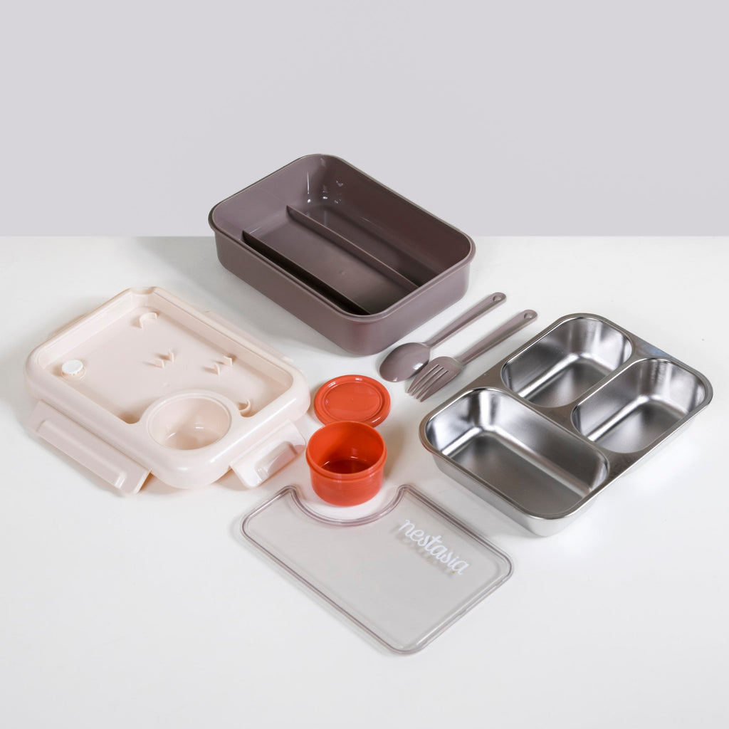 Tiffin Box For Office With 3 Compartments Brown 750ml Nestasia