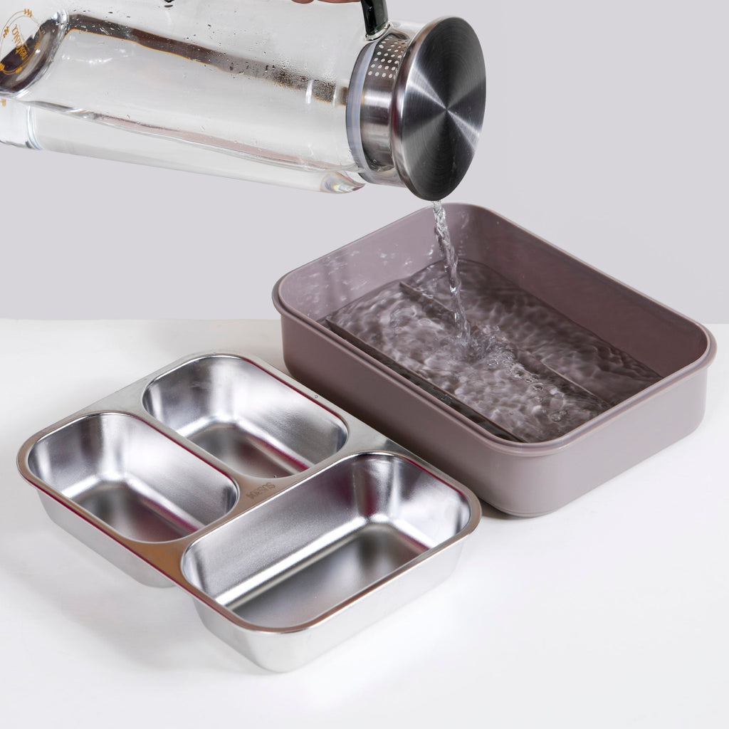 Tiffin Box For Office With 3 Compartments Brown 750ml Nestasia