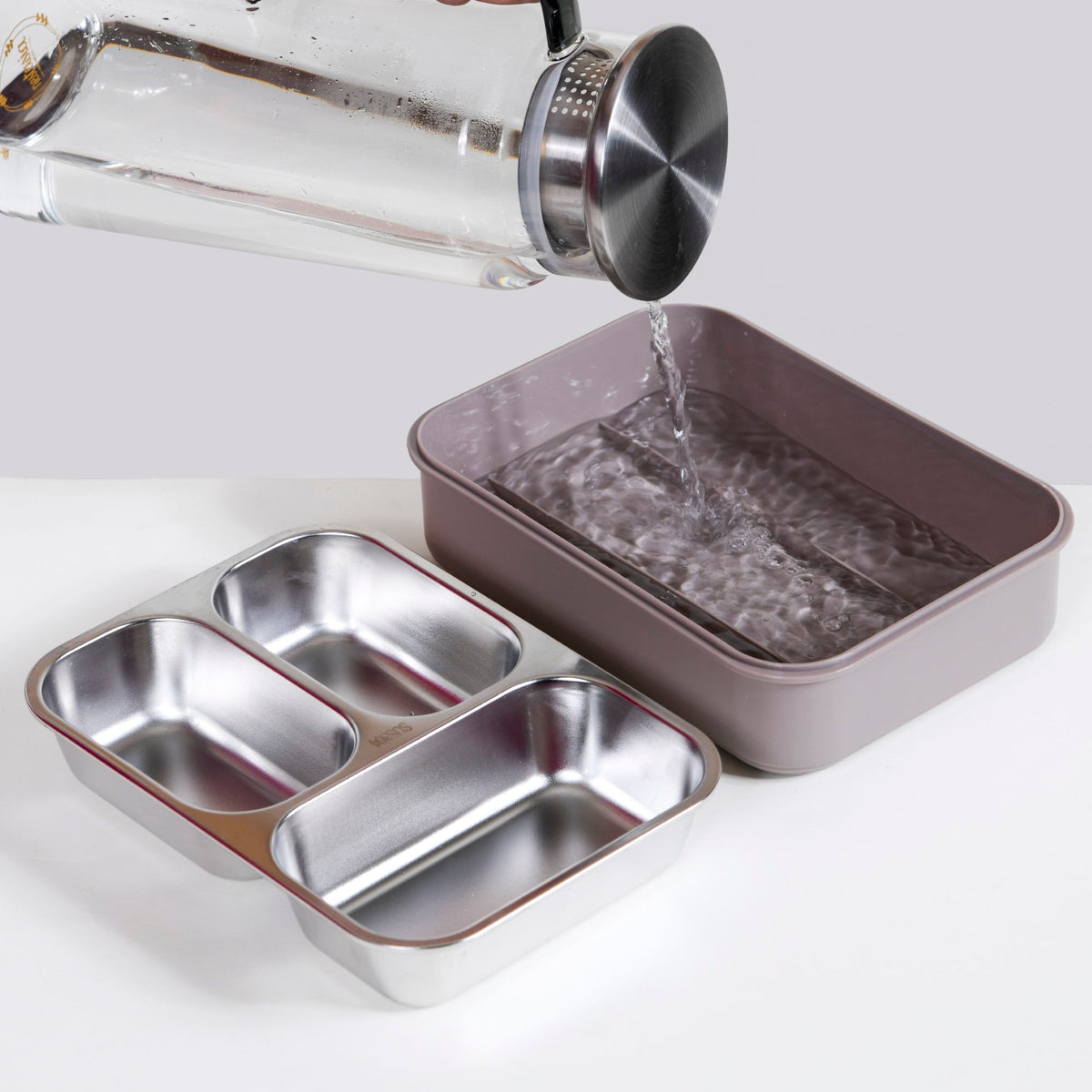 Tiffin Box For Office With 3 Compartments Brown 750ml Nestasia