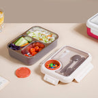 Tiffin Box For Office With 3 Compartments Brown 750ml Nestasia