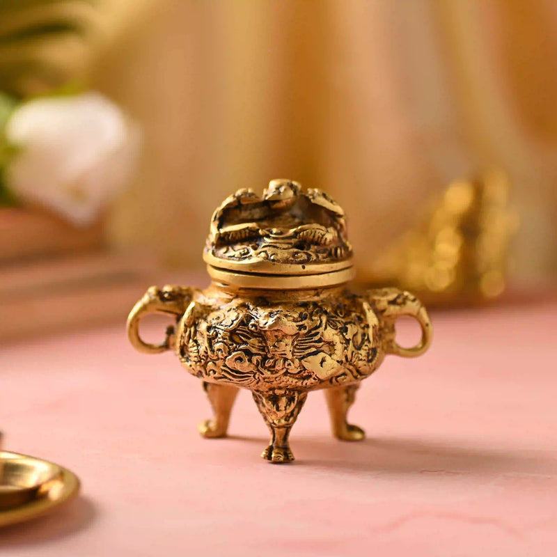 Brass Yali/kirtimukha Dhoop Dani & Incense Holder (4 Inch) Vedansh Craft