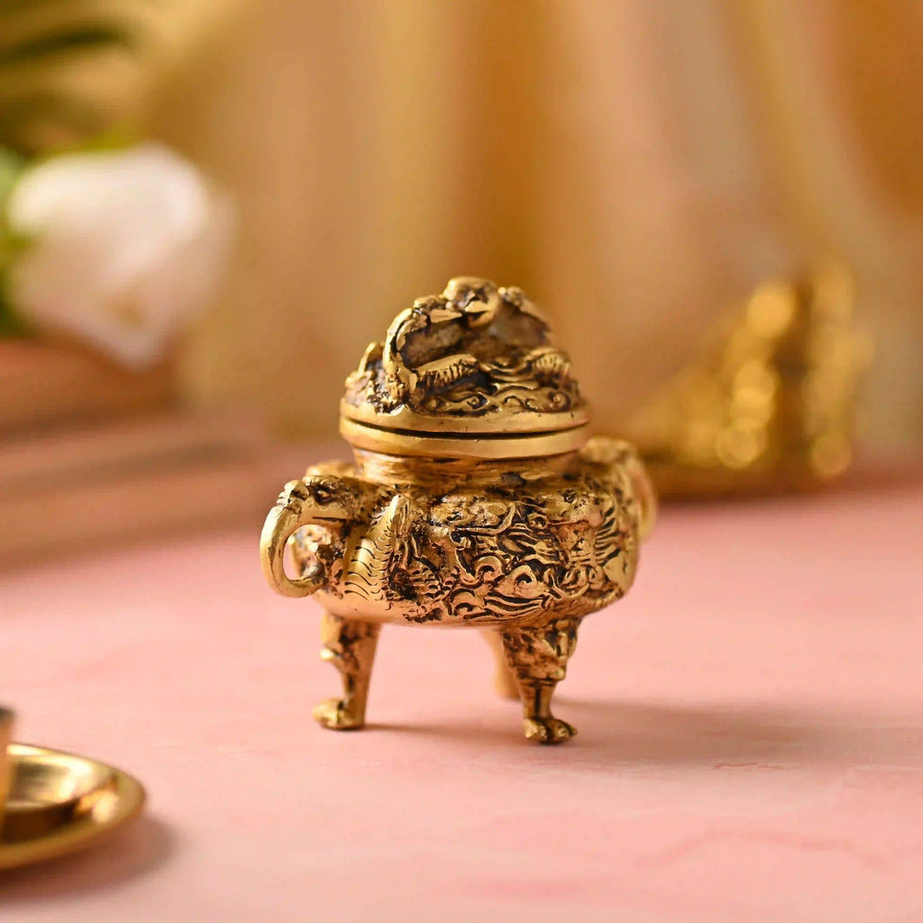 Brass Yali/kirtimukha Dhoop Dani & Incense Holder (4 Inch) Vedansh Craft