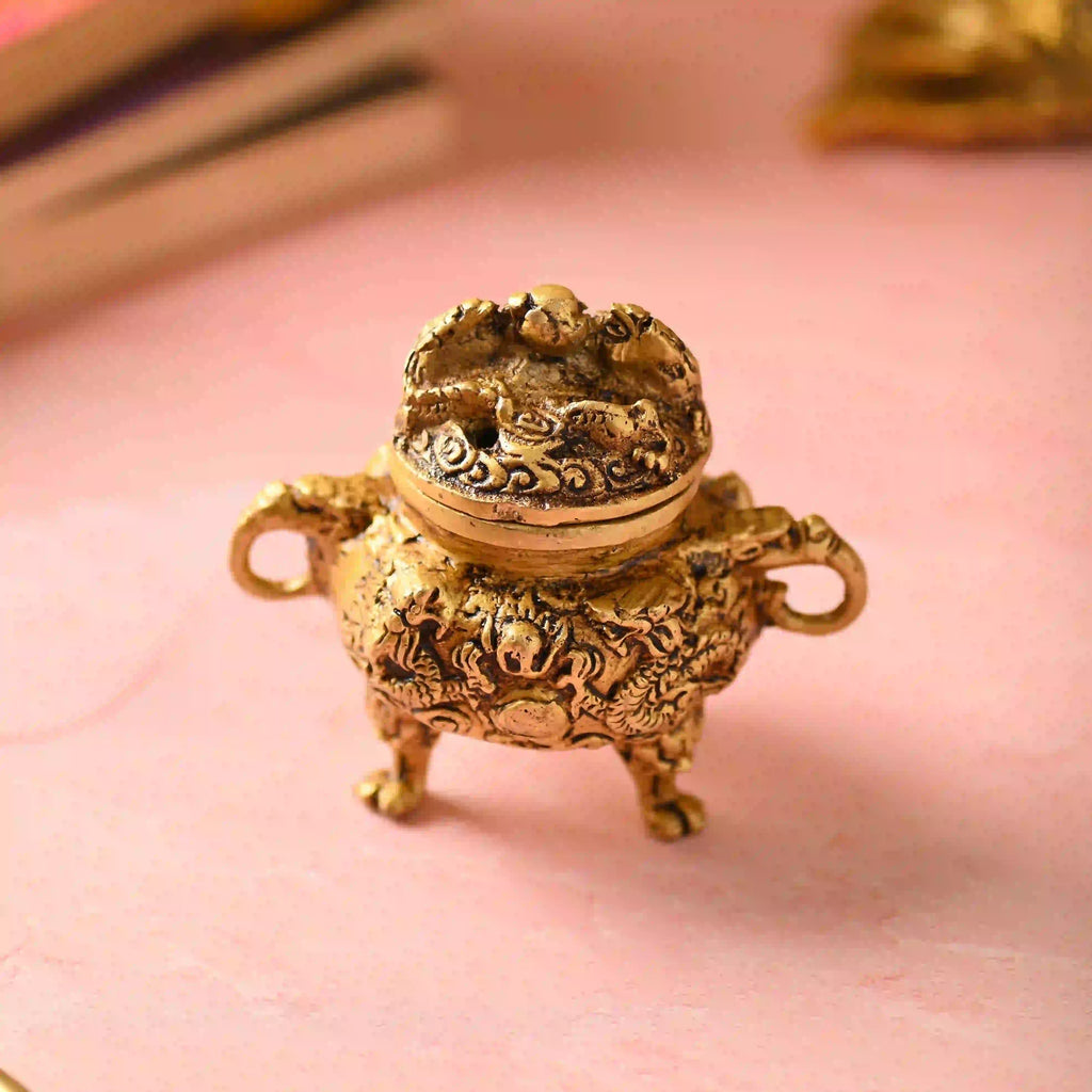 Brass Yali/kirtimukha Dhoop Dani & Incense Holder (4 Inch) Vedansh Craft