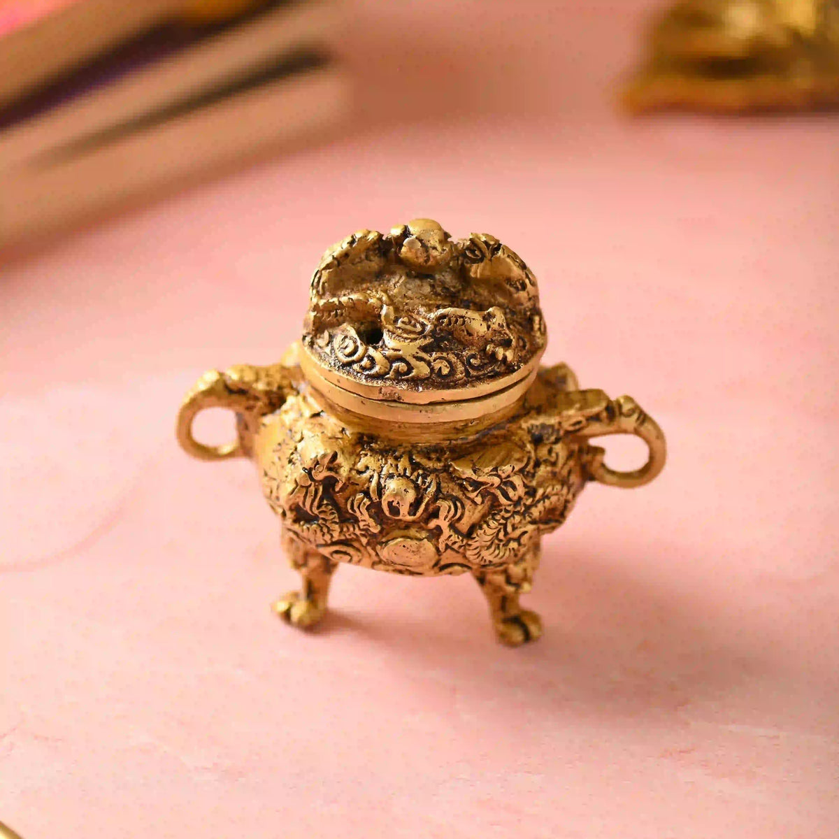 Brass Yali/kirtimukha Dhoop Dani & Incense Holder (4 Inch) Vedansh Craft