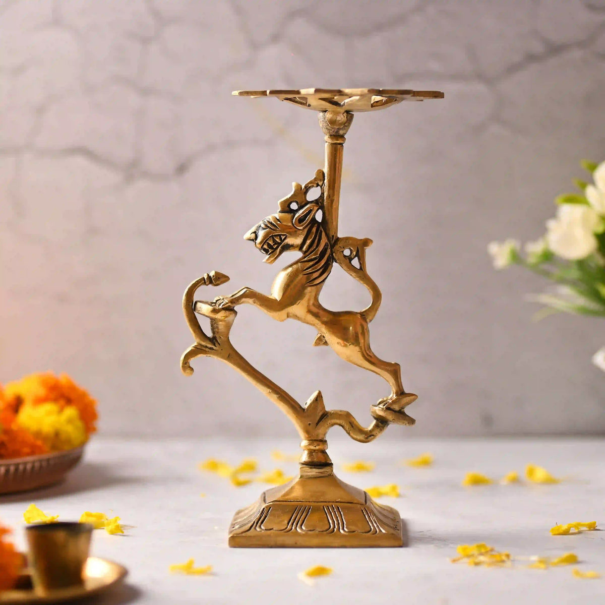 Brass Yali/kirtimukha Candle Stand (8.5 Inch) Vedansh Craft