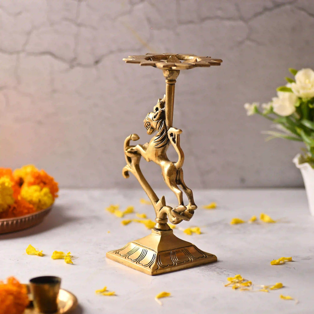 Brass Yali/kirtimukha Candle Stand (8.5 Inch) Vedansh Craft