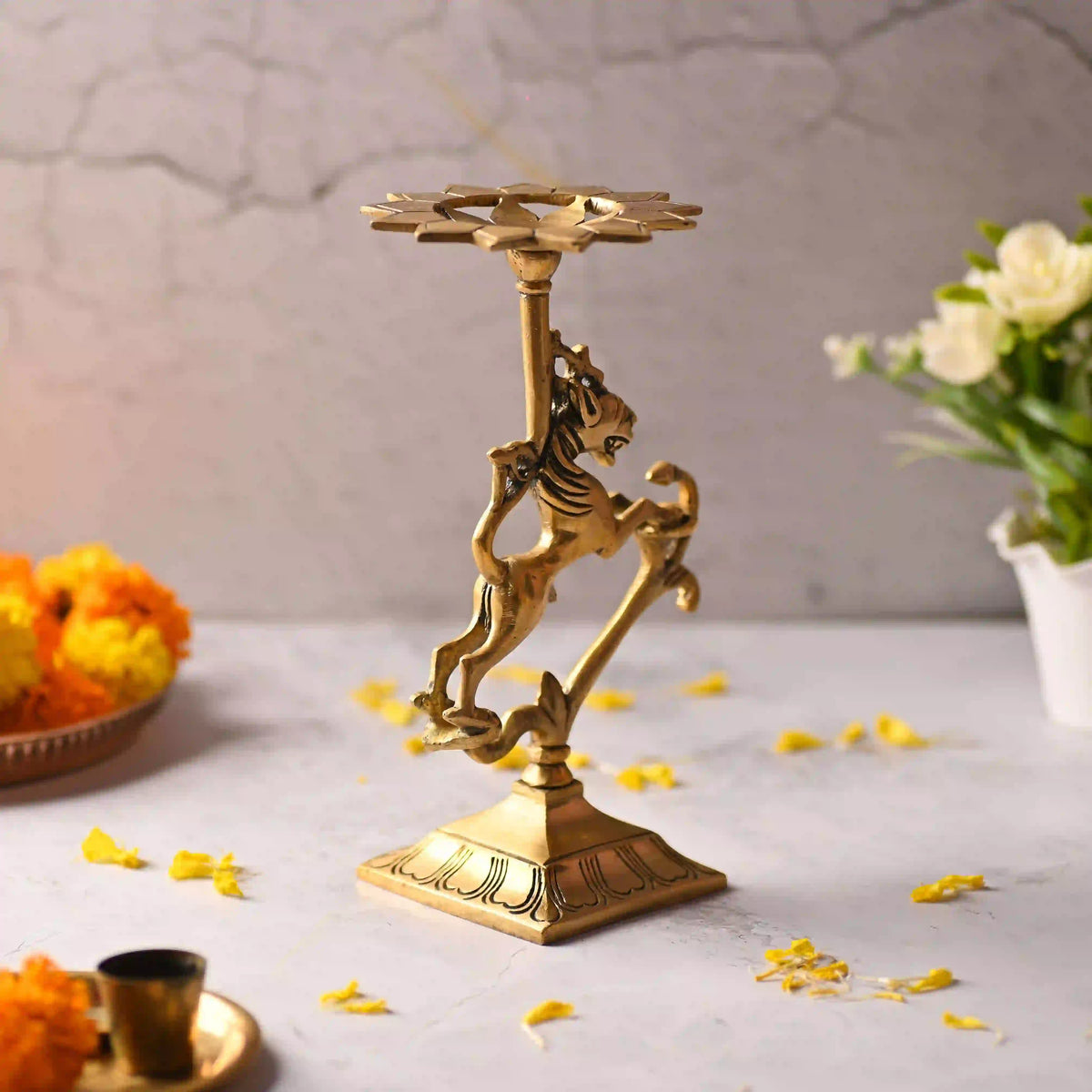 Brass Yali/kirtimukha Candle Stand (8.5 Inch) Vedansh Craft