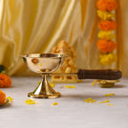 Brass Dhoop Aarti with Wooden Handle – Traditional Handmade Brassware Vedansh Craft