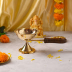 Brass Dhoop Aarti with Wooden Handle – Traditional Handmade Brassware Vedansh Craft
