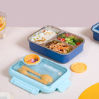Bento Lunch Box With 3 Compartments Blue 750ml Nestasia