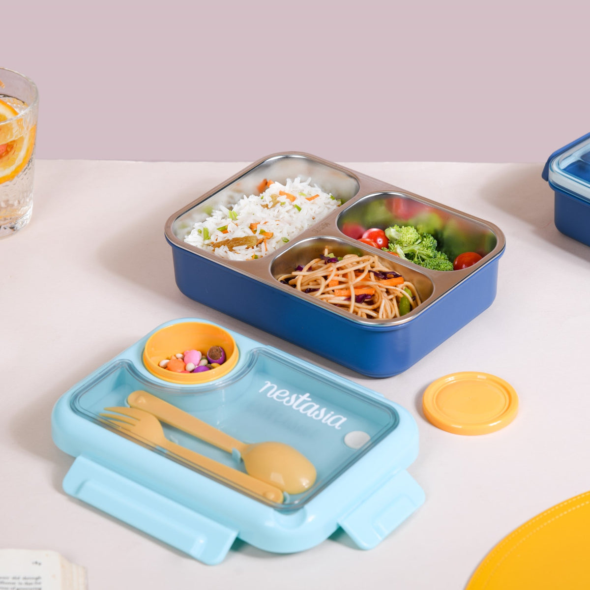Bento Lunch Box With 3 Compartments Blue 750ml Nestasia