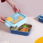 Bento Lunch Box With 3 Compartments Blue 750ml Nestasia