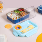 Bento Lunch Box With 3 Compartments Blue 750ml Nestasia