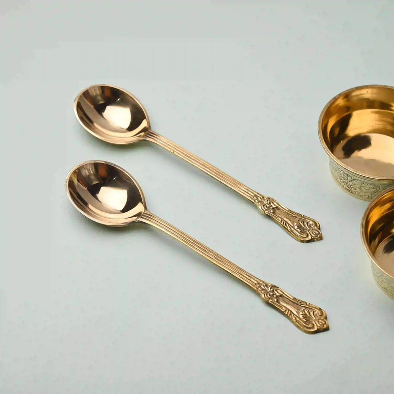 Handcrafted Brass Serving Spoon Pair Vedansh Craft