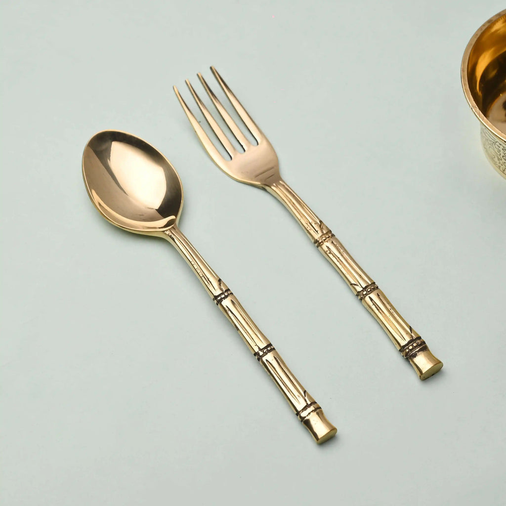 Handcrafted Brass Fork & Spoon Set – Premium Indian Brassware (7.2 Inch) Vedansh Craft