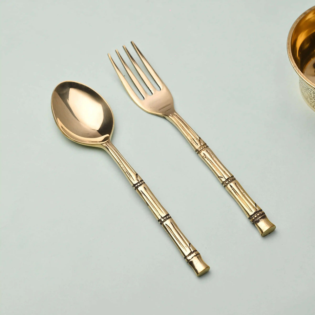 Handcrafted Brass Fork & Spoon Set – Premium Indian Brassware (7.2 Inch) Vedansh Craft