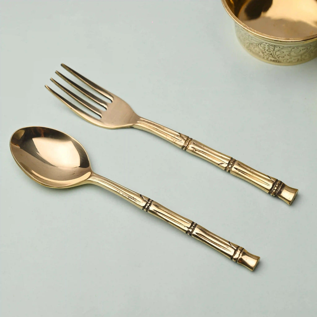 Handcrafted Brass Fork & Spoon Set – Premium Indian Brassware (7.2 Inch) Vedansh Craft