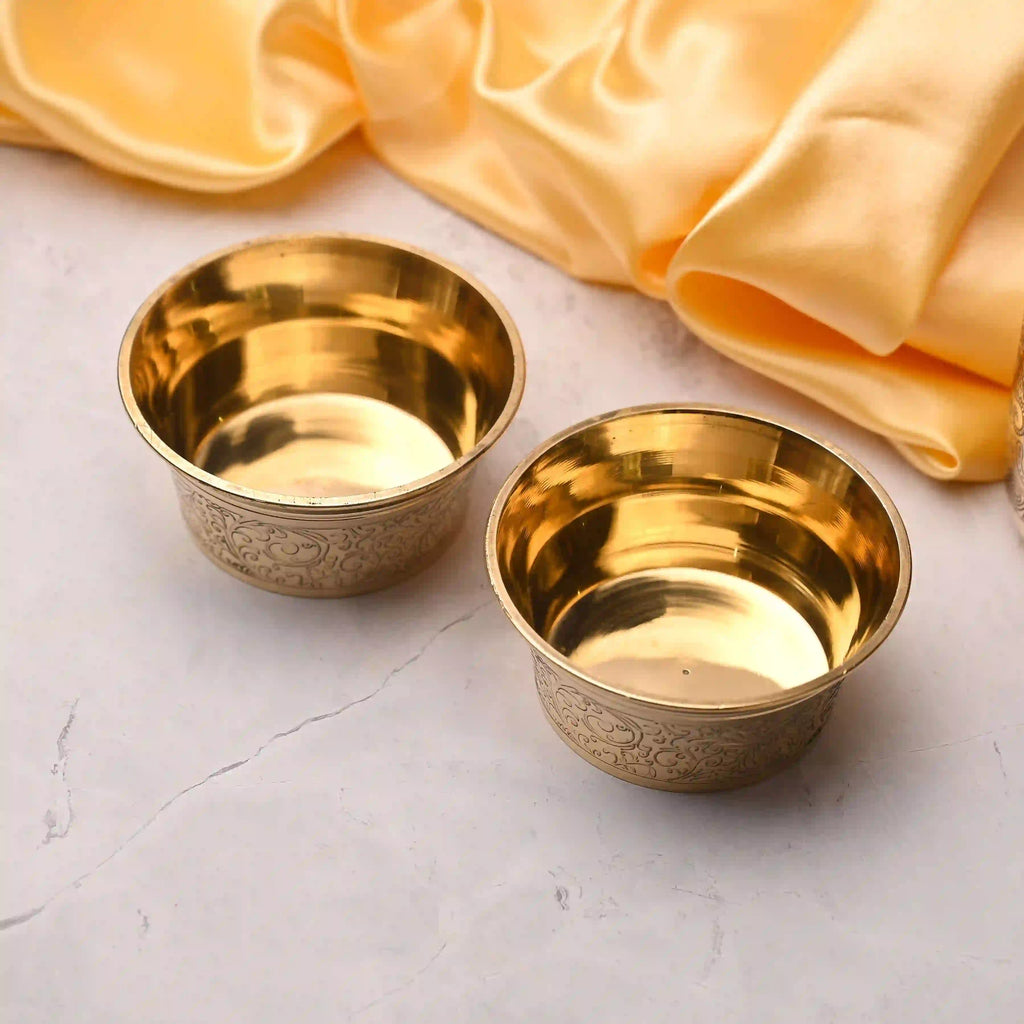 Brass Handcarved Bowl Pair – Traditional Indian Brassware (1.7 Inch) Vedansh Craft