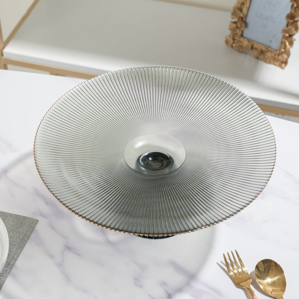 Grey Glass Cake Stand 13 inch Nestasia