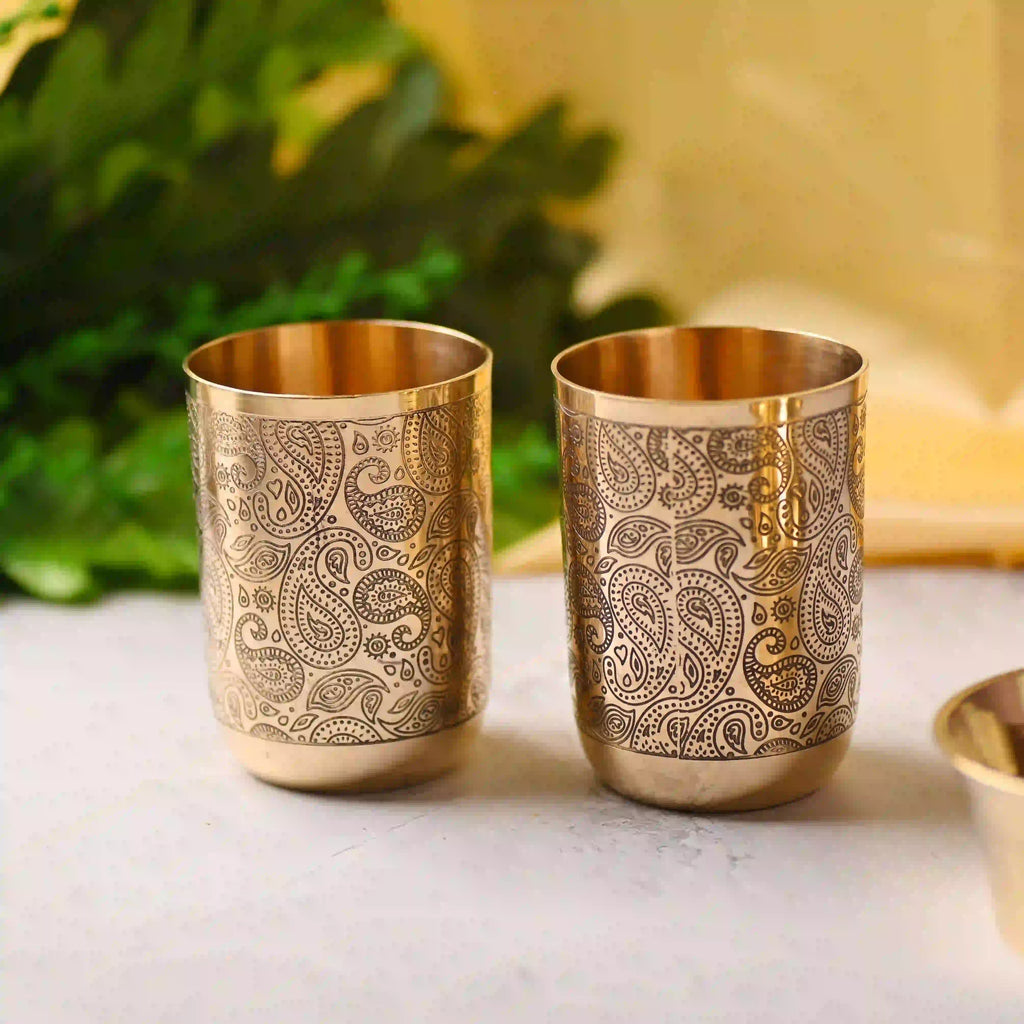 Brass Hand Carved Glass Pair (3.8 Inch) Vedansh Craft