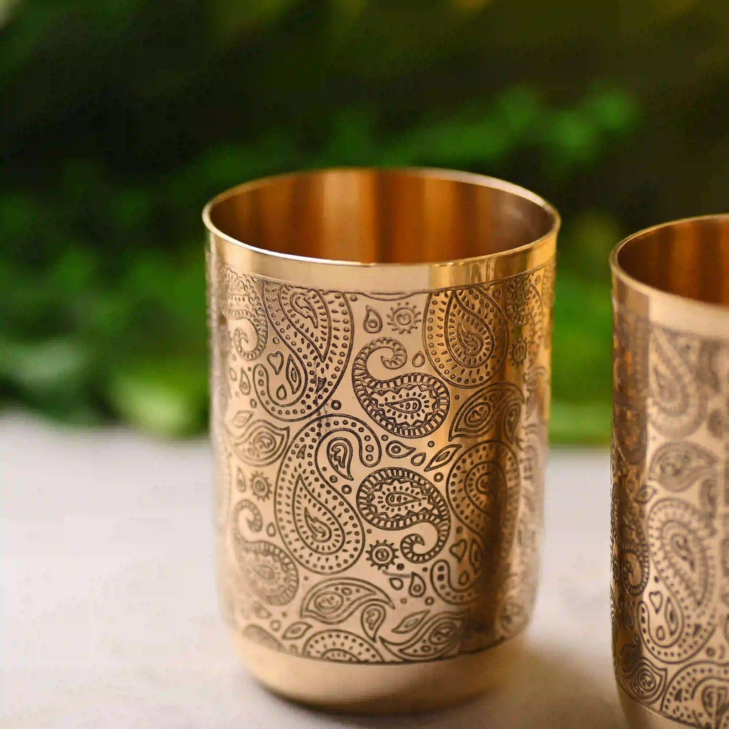 Brass Hand Carved Glass Pair (3.8 Inch) Vedansh Craft