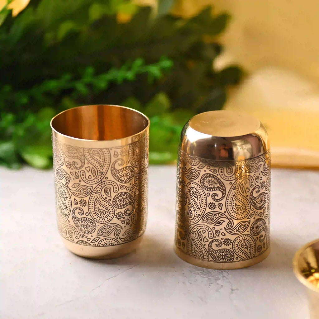 Brass Hand Carved Glass Pair (3.8 Inch) Vedansh Craft