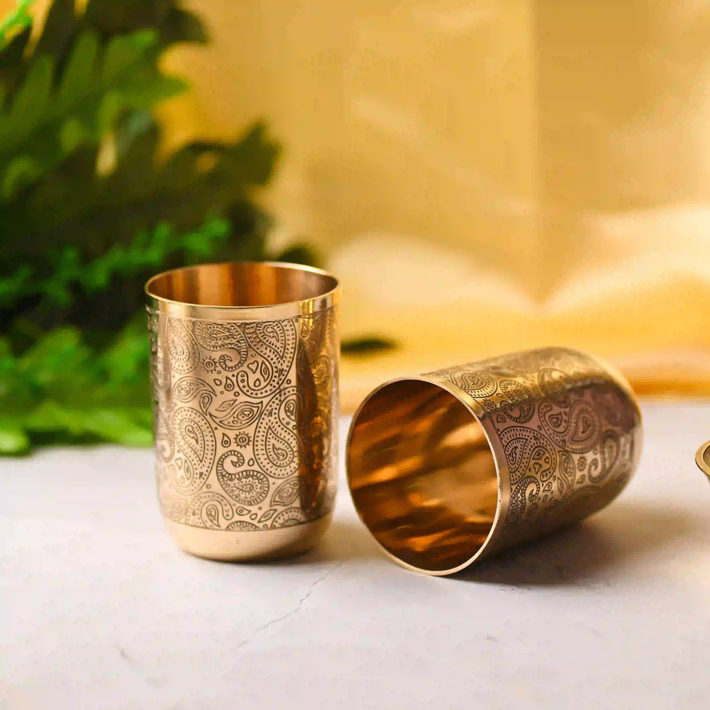 Brass Hand Carved Glass Pair (3.8 Inch) Vedansh Craft