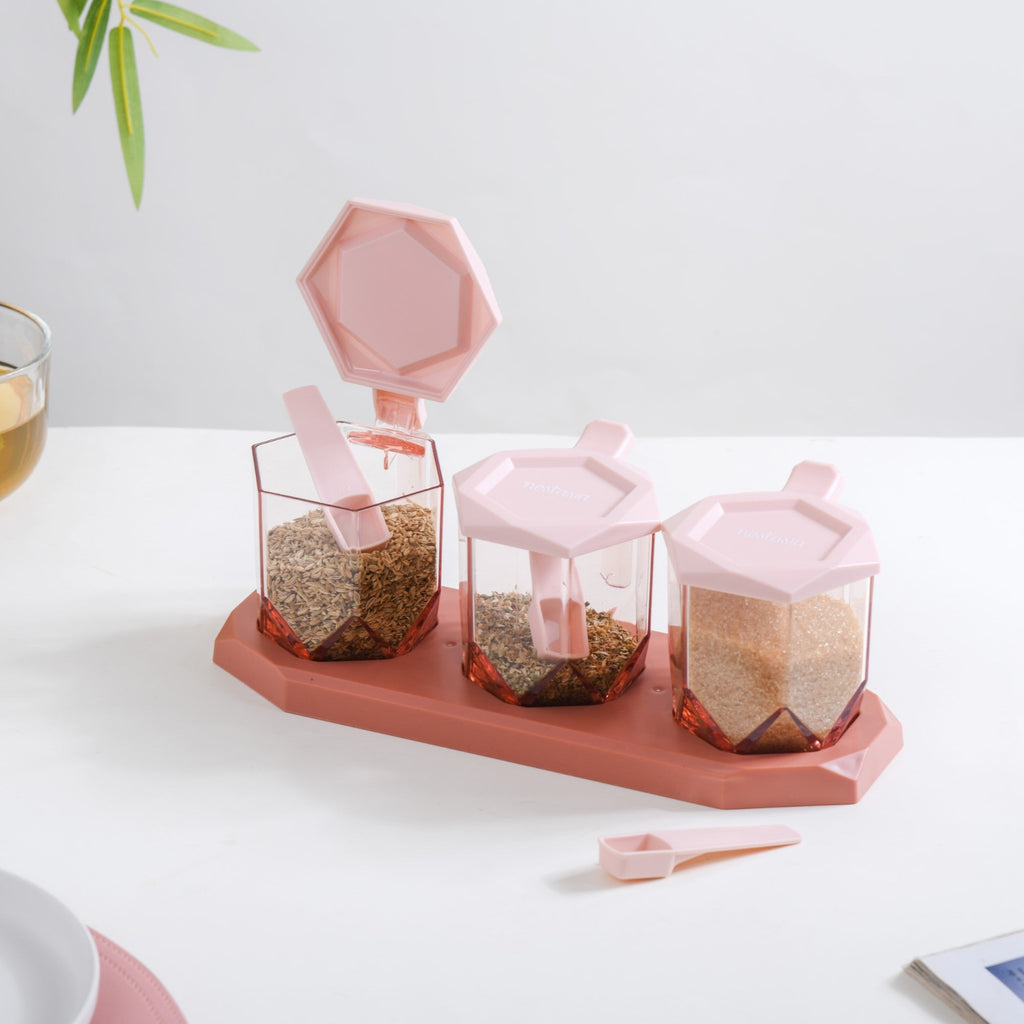 Spice Containers With Spoons Set Of 3 Pink Nestasia