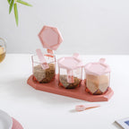 Spice Containers With Spoons Set Of 3 Pink Nestasia