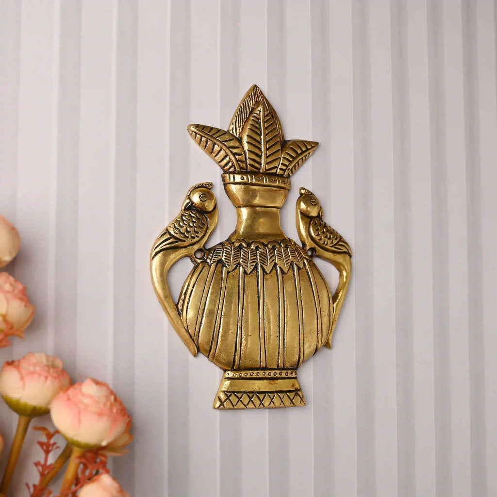 Brass Decor Peacock Wall Hanging Kalash (8 Inch) Vedansh Craft