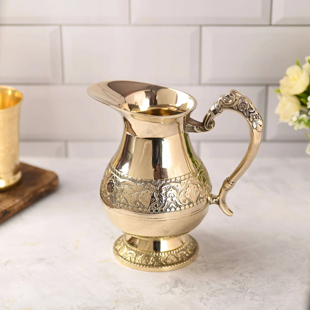 Brass Handcrafted Water Jug (8 Inch) Vedansh Craft