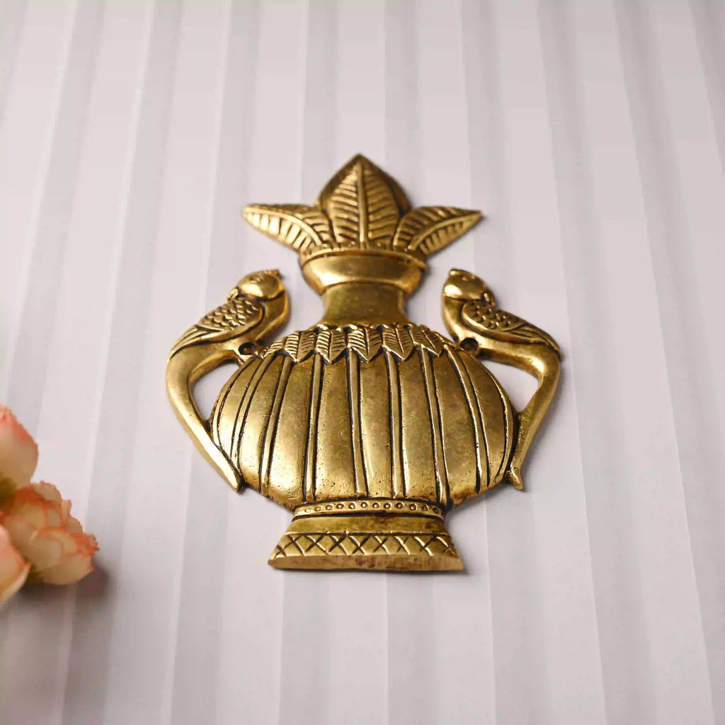 Brass Decor Peacock Wall Hanging Kalash (8 Inch) Vedansh Craft