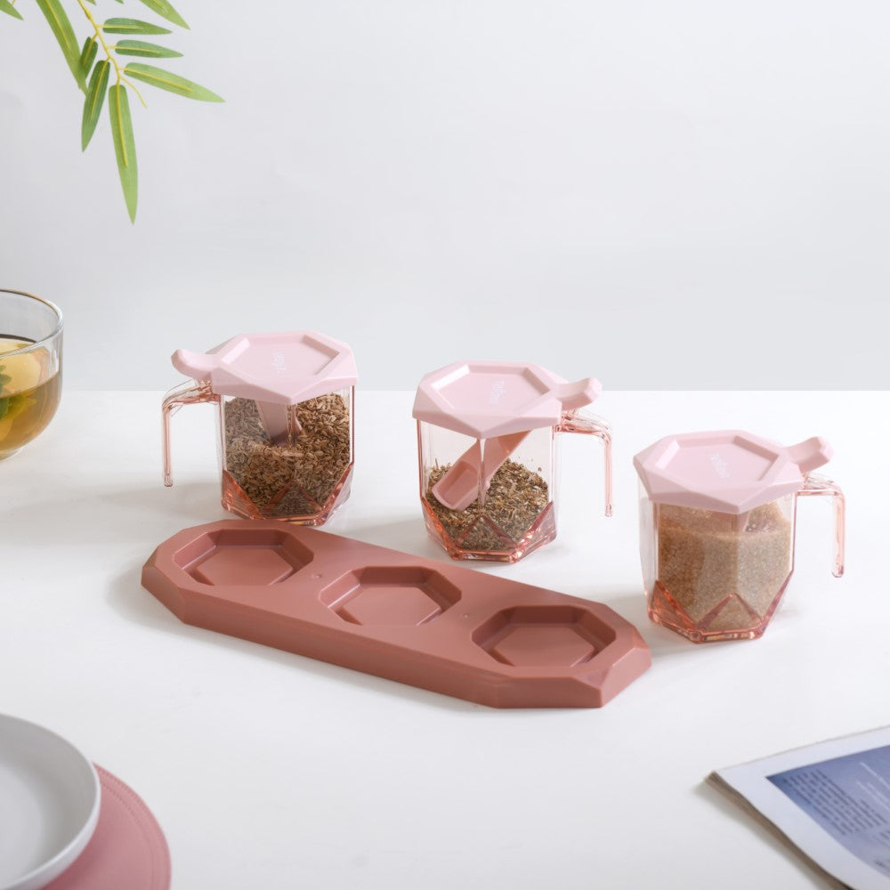 Spice Containers With Spoons Set Of 3 Pink Nestasia