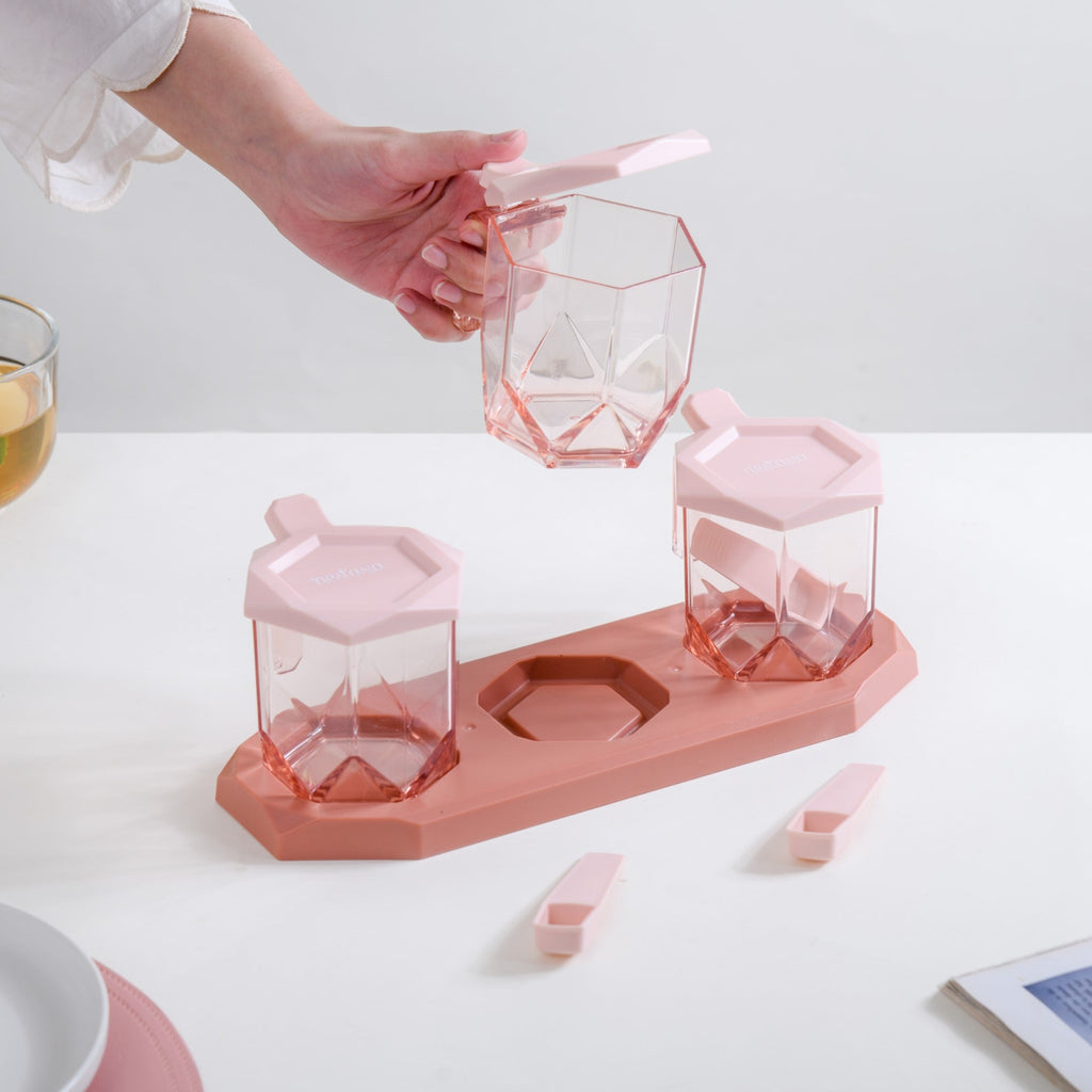 Spice Containers With Spoons Set Of 3 Pink Nestasia