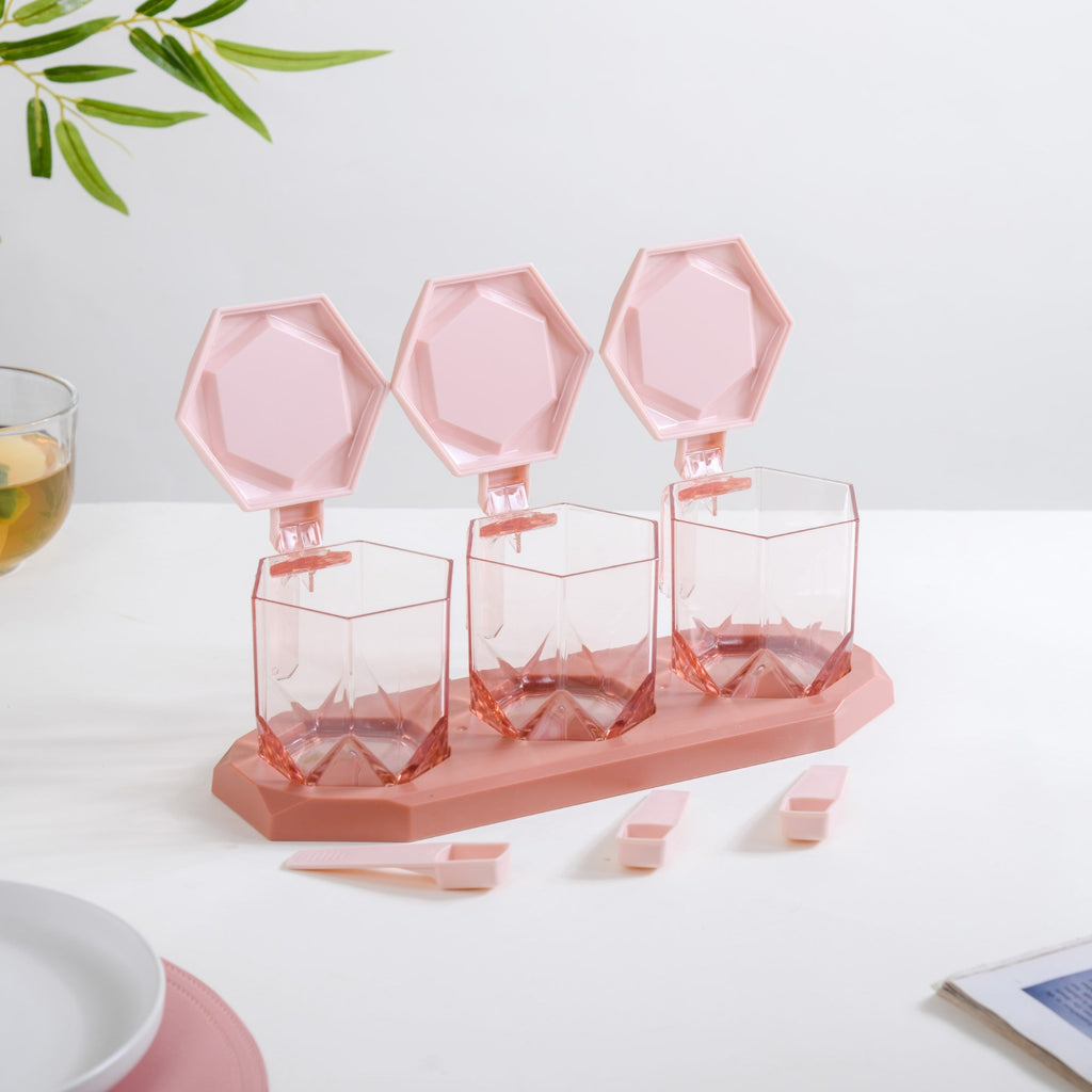 Spice Containers With Spoons Set Of 3 Pink Nestasia