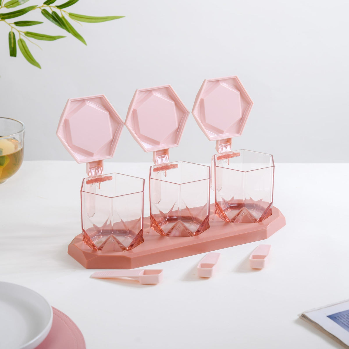 Spice Containers With Spoons Set Of 3 Pink Nestasia