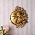 Brass Sun With Moon Wall Hanging – Handmade Premium Brass Decor (6.4 Inch) Vedansh Craft