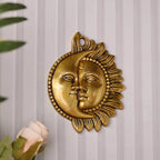 Brass Sun With Moon Wall Hanging – Handmade Premium Brass Decor (6.4 Inch) Vedansh Craft