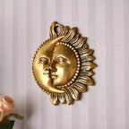 Brass Sun With Moon Wall Hanging – Handmade Premium Brass Decor (6.4 Inch) Vedansh Craft