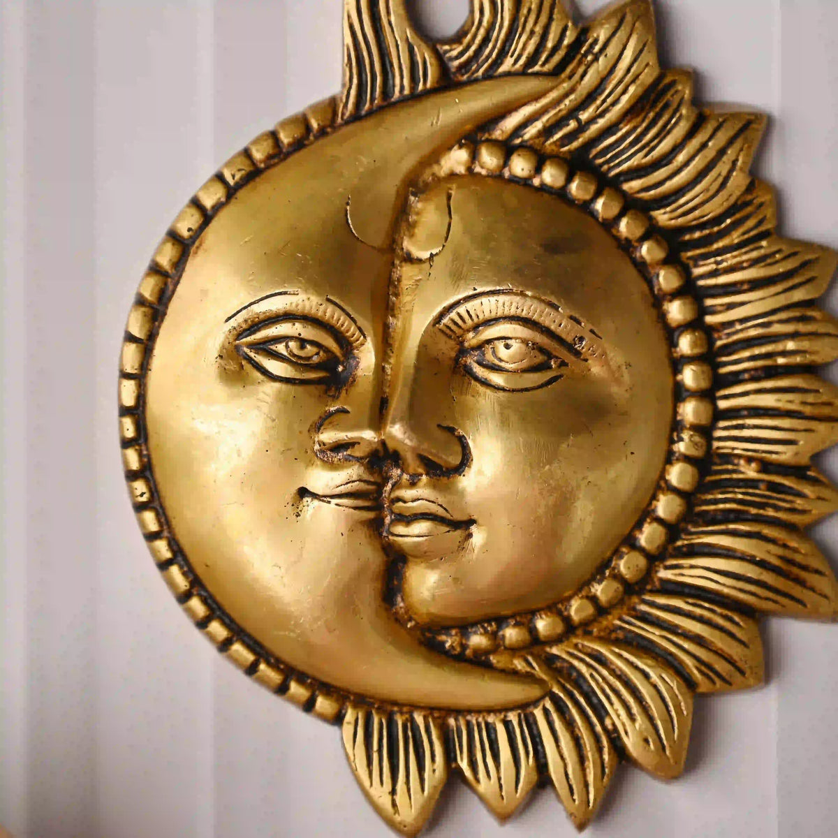 Brass Sun With Moon Wall Hanging – Handmade Premium Brass Decor (6.4 Inch) Vedansh Craft