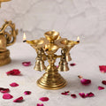 Brass Four Petal Diya With Hanging Bell (5 Inch) Vedansh Craft